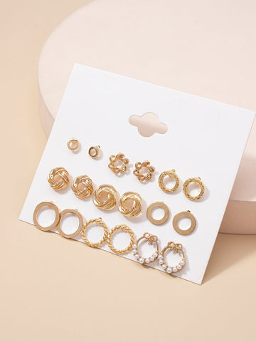 9pairs Faux Pearl Decor Stud Earrings