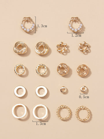 9pairs Faux Pearl Decor Stud Earrings