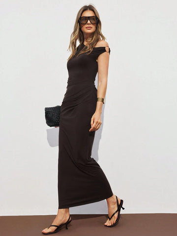 ATUI Studio Women's Elegant Asymmetric Metal Embellished Maxi Dress