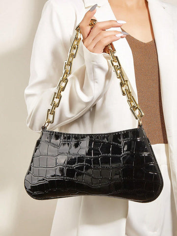 Acrylic Chain Link Crocodile Pattern French Stick Bag Women's Shoulder Bag