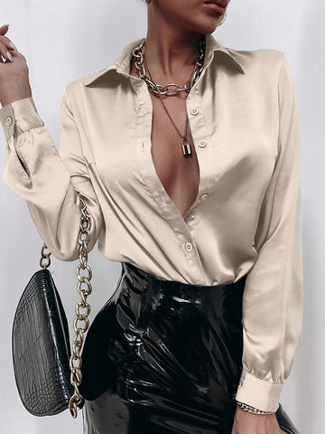 Clasi Women's Plain Color Casual Long Sleeve Shirt