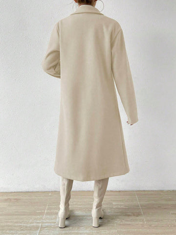 Women Plain Front Button Concealed Placket Long Sleeve Simple Jacket