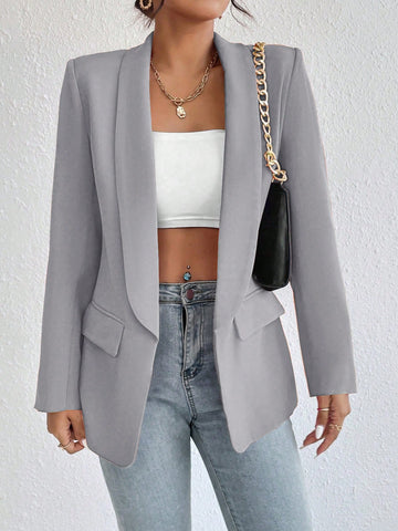Women's Solid Color Shawl Collar Long Sleeve Casual Blazer Jacket