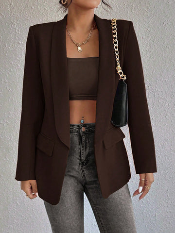 Women's Solid Color Shawl Collar Long Sleeve Casual Blazer Jacket