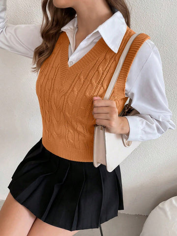 Women's Solid V-Neck Casual Comfortable Knitted Sweater Vest