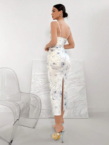 Aloruh Elegant Printed Slim Strappy Dress