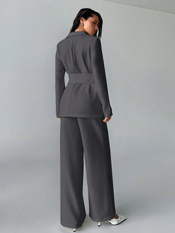 2pcs/Set Women Office Wear Solid Color New Style Blazer Jacket And Straight Pants