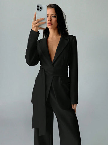 2pcs/Set Women Office Wear Solid Color New Style Blazer Jacket And Straight Pants