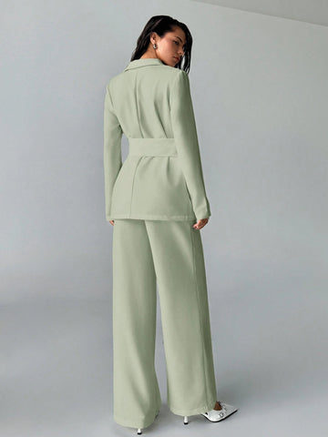 2pcs/Set Women Office Wear Solid Color New Style Blazer Jacket And Straight Pants