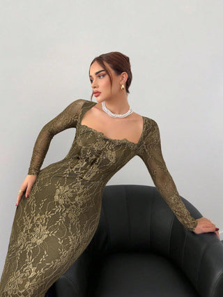 Women's Elegant Sexy Seductive Lace Long Sleeve Corset Dress