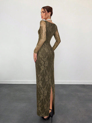 Women's Elegant Sexy Seductive Lace Long Sleeve Corset Dress