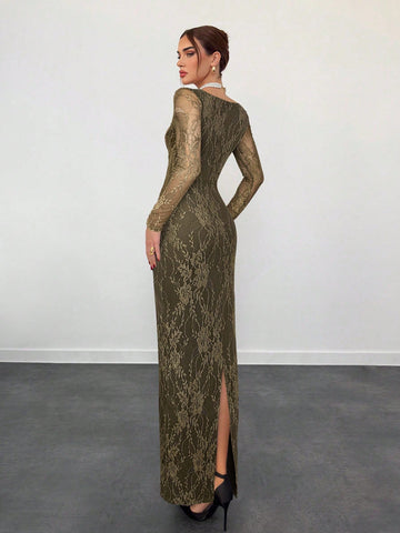 Women's Elegant Sexy Seductive Lace Long Sleeve Corset Dress