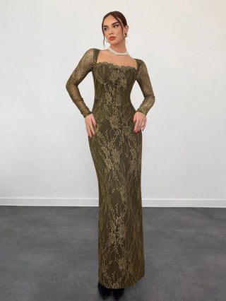 Women's Elegant Sexy Seductive Lace Long Sleeve Corset Dress