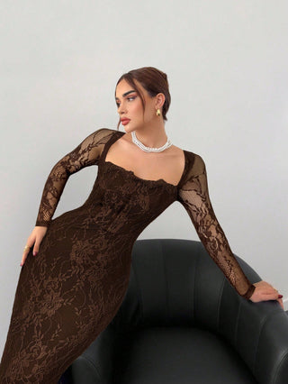 Women's Elegant Sexy Seductive Lace Long Sleeve Corset Dress