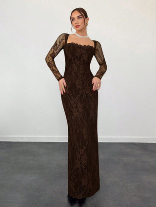 Women's Elegant Sexy Seductive Lace Long Sleeve Corset Dress