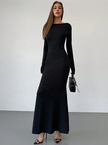 Women's Backless Butterfly Metal Decor Fish Tail Dress