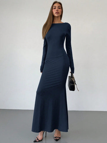 Women's Backless Butterfly Metal Decor Fish Tail Dress