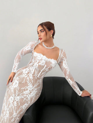 Women's Elegant Sexy Seductive Lace Long Sleeve Corset Dress