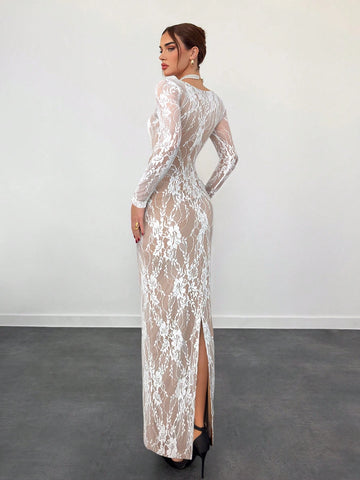 Women's Elegant Sexy Seductive Lace Long Sleeve Corset Dress