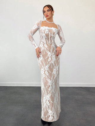 Women's Elegant Sexy Seductive Lace Long Sleeve Corset Dress