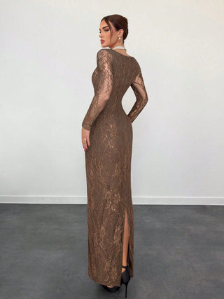 Women's Elegant Sexy Seductive Lace Long Sleeve Corset Dress