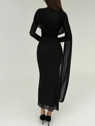 Elegant Mature Ruffle Long Sleeve Bodycon Dress