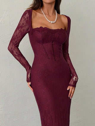 Women's Elegant Sexy Seductive Lace Long Sleeve Corset Dress