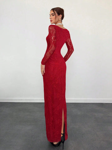 Women's Elegant Sexy Seductive Lace Long Sleeve Corset Dress