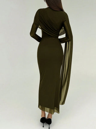 Elegant Mature Ruffle Long Sleeve Bodycon Dress