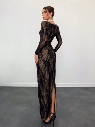 Women's Elegant Sexy Seductive Lace Long Sleeve Corset Dress