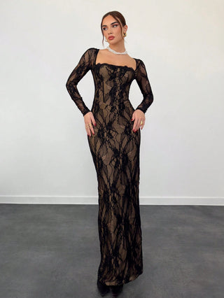 Women's Elegant Sexy Seductive Lace Long Sleeve Corset Dress