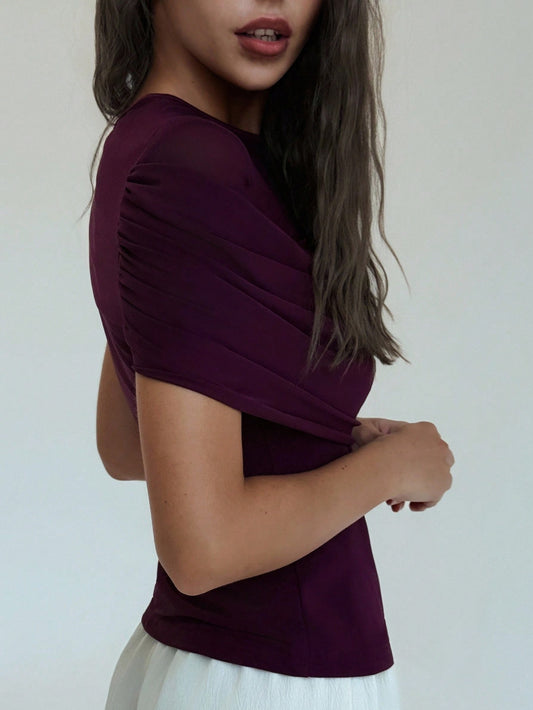 Women's Elegant Solid Color Ruched Fitted Top