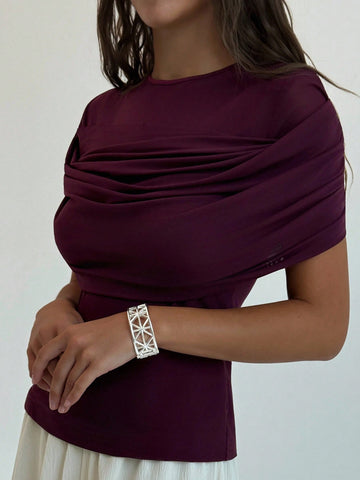 Women's Elegant Solid Color Ruched Fitted Top