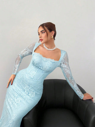 Women's Elegant Sexy Seductive Lace Long Sleeve Corset Dress