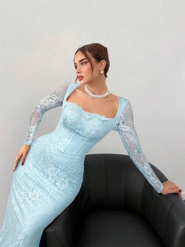 Women's Elegant Sexy Seductive Lace Long Sleeve Corset Dress