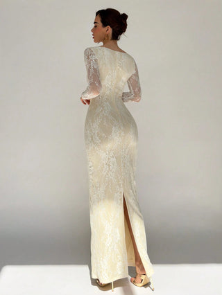 Women's Elegant Sexy Seductive Lace Long Sleeve Corset Dress