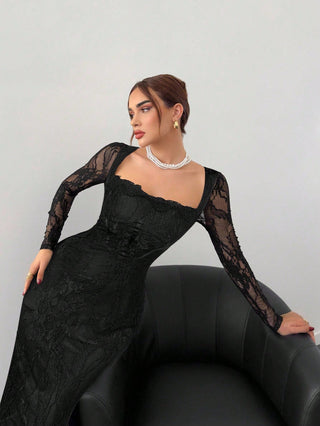 Women's Elegant Sexy Seductive Lace Long Sleeve Corset Dress