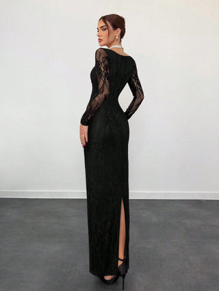 Women's Elegant Sexy Seductive Lace Long Sleeve Corset Dress