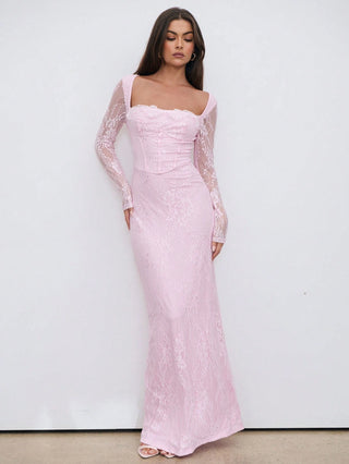 Women's Elegant Sexy Seductive Lace Long Sleeve Corset Dress