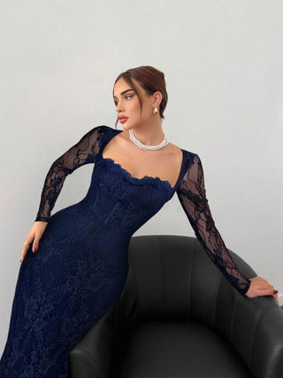 Women's Elegant Sexy Seductive Lace Long Sleeve Corset Dress