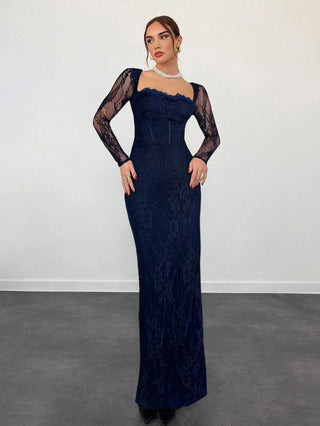 Women's Elegant Sexy Seductive Lace Long Sleeve Corset Dress