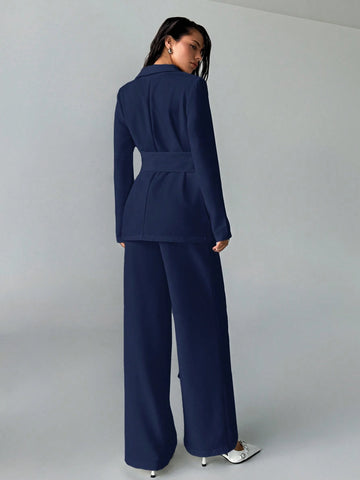 2pcs/Set Women Office Wear Solid Color New Style Blazer Jacket And Straight Pants