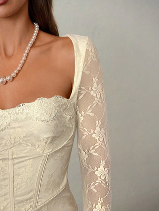 Women's Elegant Sexy Seductive Lace Long Sleeve Corset Dress
