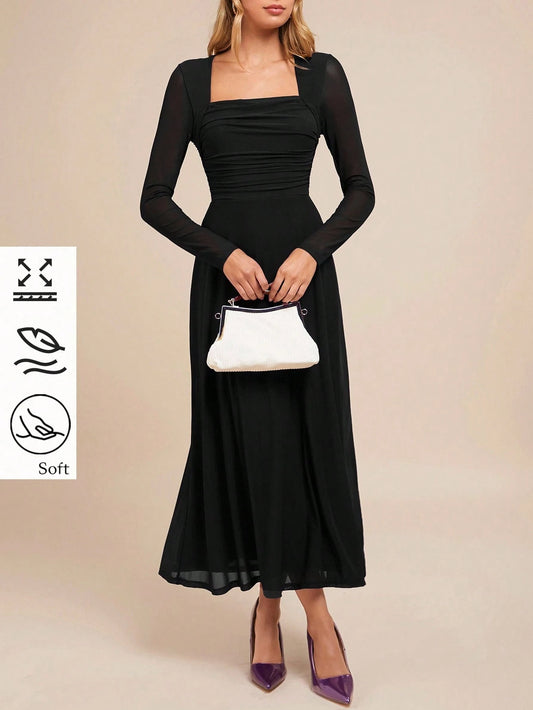 Women's Elegant Party Square Neck Long Sleeve A-Line Purple Dress