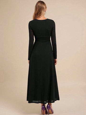 Women's Elegant Party Square Neck Long Sleeve A-Line Purple Dress