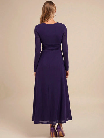 Women's Elegant Party Square Neck Long Sleeve A-Line Purple Dress