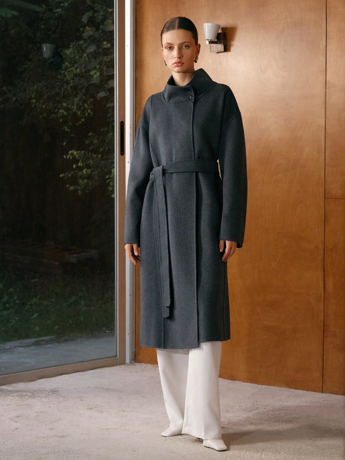 Anewsta Drop Shoulder Belted Overcoat