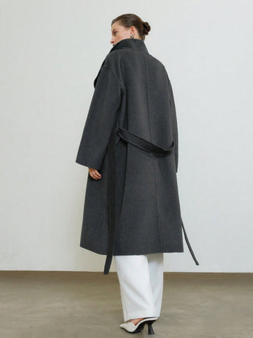 Anewsta Drop Shoulder Belted Overcoat