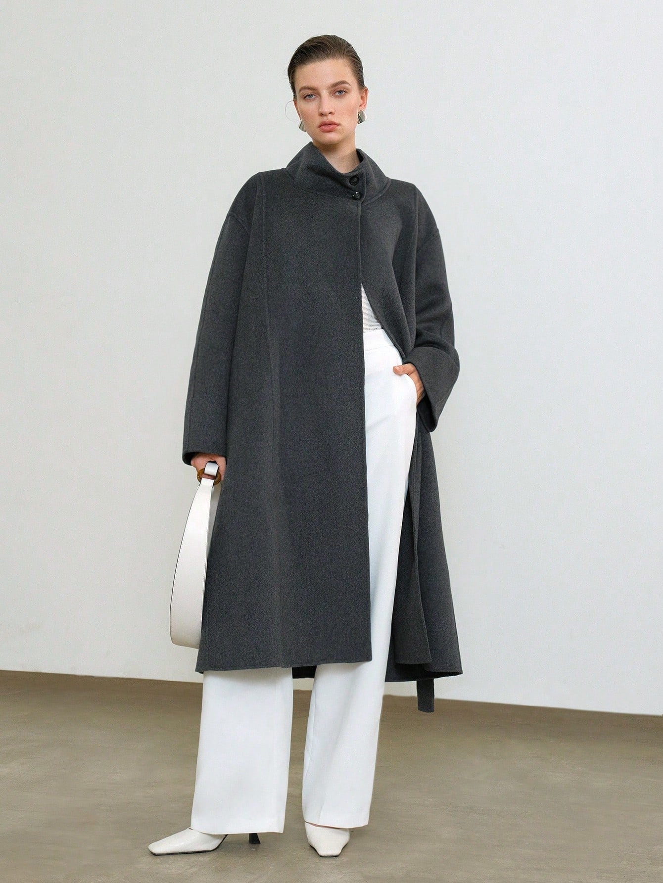 Anewsta Drop Shoulder Belted Overcoat