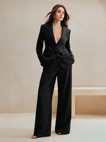 Maillard Color Blazer Jacket + Straight Leg Pants